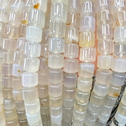 Weiße Achat Zylinder Perlen Strang, glatte polierte Barrel Form Edelsteine für DIY Armbänder, Halsketten, Boho Schmuckdesign