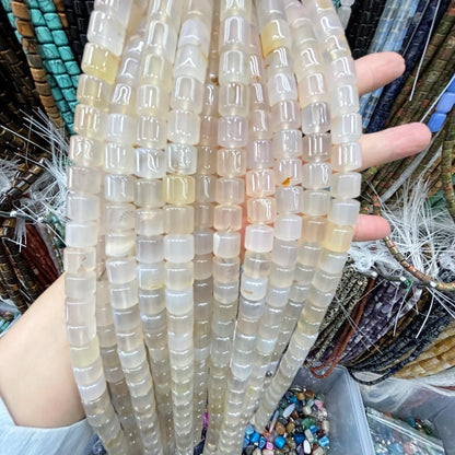 Weiße Achat Zylinder Perlen Strang, glatte polierte Barrel Form Edelsteine für DIY Armbänder, Halsketten, Boho Schmuckdesign