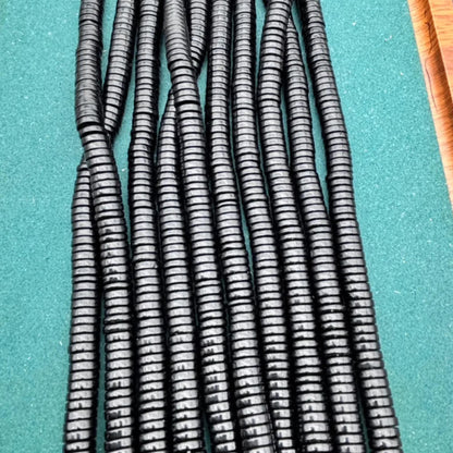 Schwarze Obsidian Heishi Perlen, flache runde Scheiben glatt poliert, Naturstein Abstandshalter für DIY Armbänder Ketten Schmuckherstellung