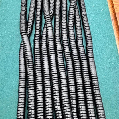 Schwarze Obsidian Heishi Perlen, flache runde Scheiben glatt poliert, Naturstein Abstandshalter für DIY Armbänder Ketten Schmuckherstellung