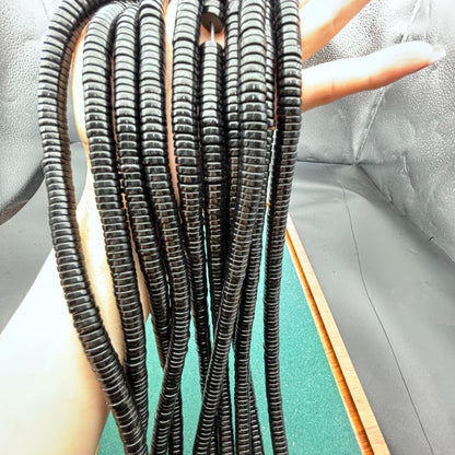 Schwarze Obsidian Heishi Perlen, flache runde Scheiben glatt poliert, Naturstein Abstandshalter für DIY Armbänder Ketten Schmuckherstellung