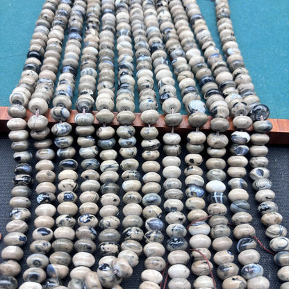 Vintage Achat Rondelle Perlen – Natürliche flache Abacus-Spacer für DIY-Schmuck, Boho-Design, graue Mixfarbe, 1 Strang Steinperlen