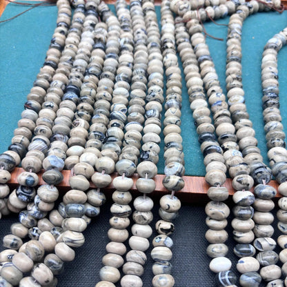 Vintage Achat Rondelle Perlen – Natürliche flache Abacus-Spacer für DIY-Schmuck, Boho-Design, graue Mixfarbe, 1 Strang Steinperlen