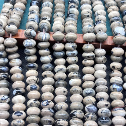 Vintage Achat Rondelle Perlen – Natürliche flache Abacus-Spacer für DIY-Schmuck, Boho-Design, graue Mixfarbe, 1 Strang Steinperlen