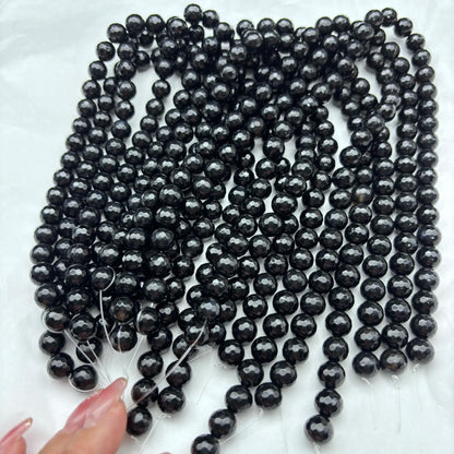 Facettierte schwarze Achatperlen – Natürliche runde Edelsteinperlen für DIY-Schmuck, glänzend, 1 Strang ca. 38cm, klassisch & elegant