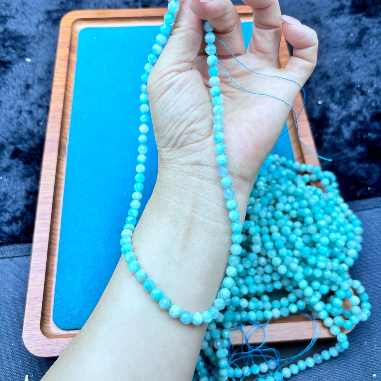 Amazonit Edelstein Perlen rund, polierte blaugrüne Natursteine für DIY Schmuckherstellung, Armband Kette Basteln 6mm Strang gebohrt