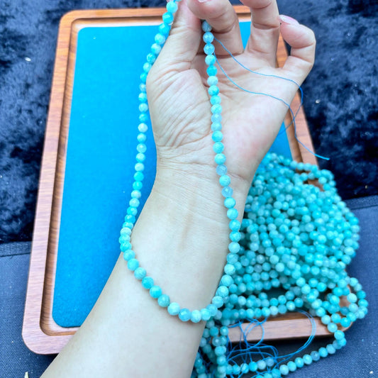 Amazonit Edelstein Perlen rund, polierte blaugrüne Natursteine für DIY Schmuckherstellung, Armband Kette Basteln 6mm Strang gebohrt