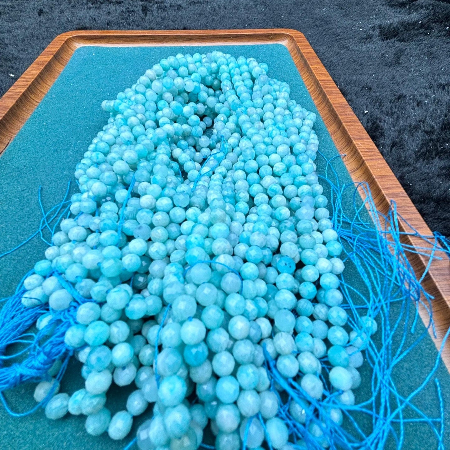 Amazonit Edelstein Perlen rund, polierte blaugrüne Natursteine für DIY Schmuckherstellung, Armband Kette Basteln 6mm Strang gebohrt