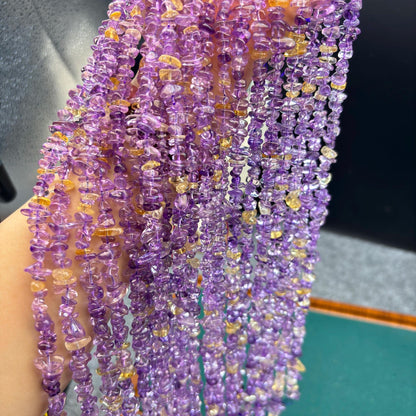 Natürliche Ametrin Chips Perlen, polierte Amethyst Citrin Mix Nuggets, mittig gebohrt, Edelstein Strang für DIY Schmuckherstellung