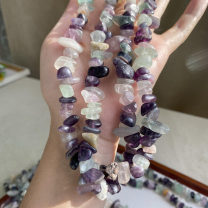 80cm Natürliche Fluorit Splitter Perlen zum Schmuck Basteln, gebohrte Edelsteine für DIY Armbänder & Halsketten, Chunky Nugget Stil