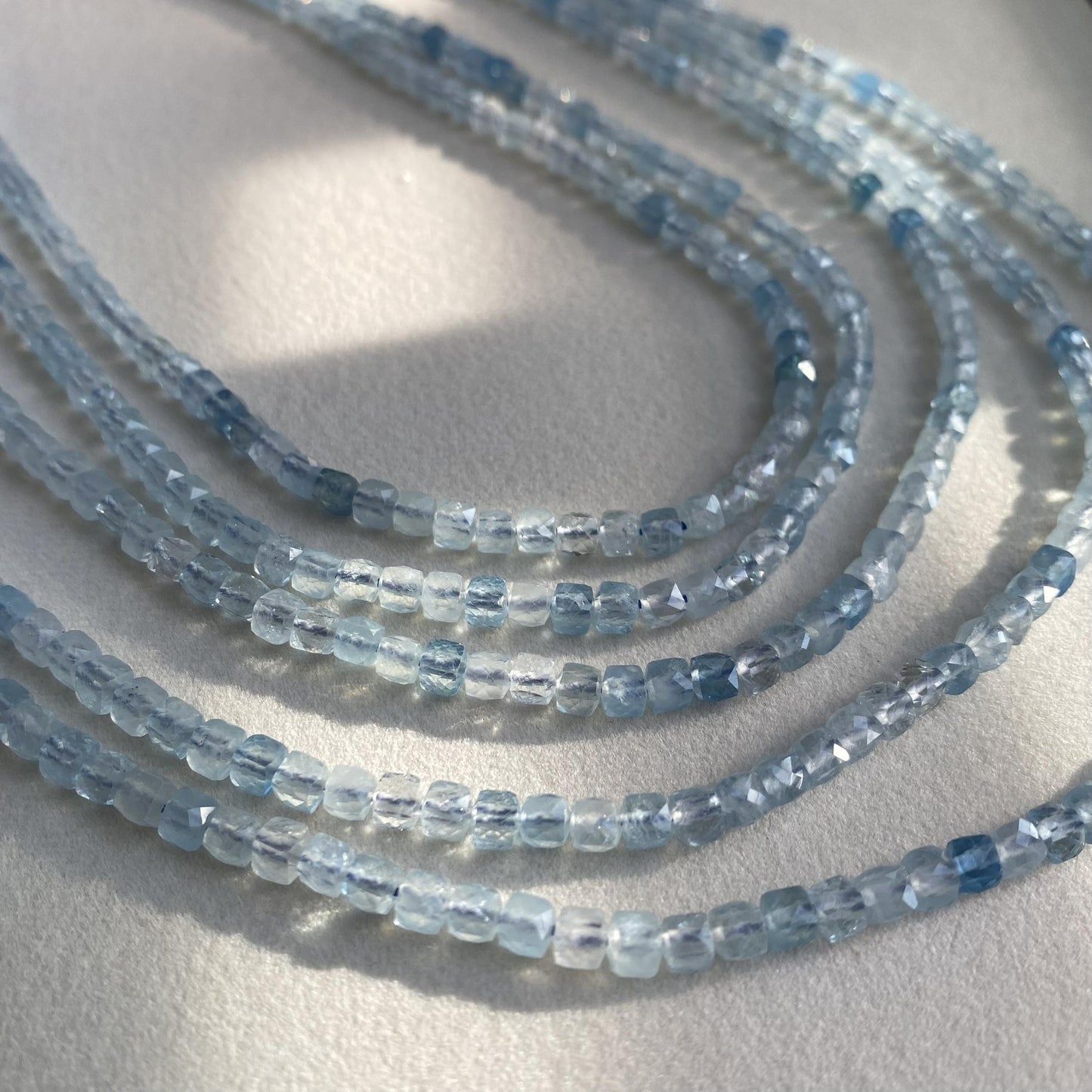 Facettierte Aquamarin Rondelle Perlen für DIY Schmuckherstellung, Hellblaue Edelstein Spacer Perlenstränge im Boho Stil handgefertigt