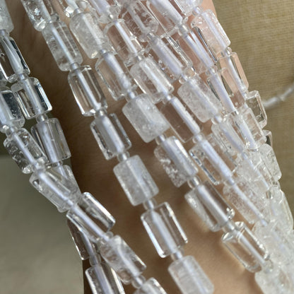 Transparente Kristallperlen 6x10mm, Naturstein Zylinder Perlen für DIY Schmuck, Weißer Quarz Bastelperlen für Armband & Kette