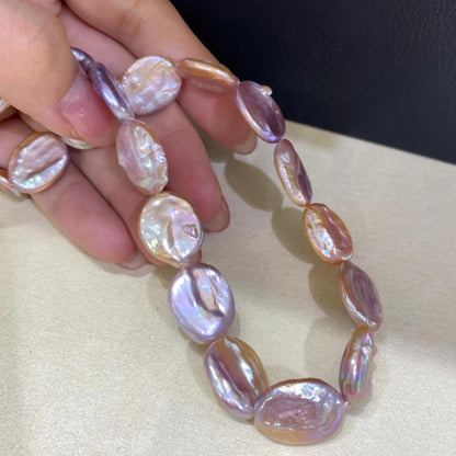 Natürliche Barock Coin Perlen, flache runde Süßwasserperlen rosa-lila, große unregelmäßige Edelsteinperlen für DIY Schmuckherstellung