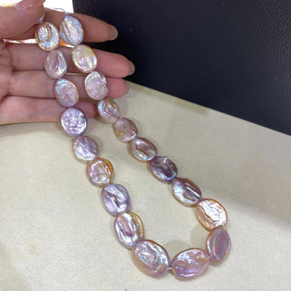 Natürliche Barock Coin Perlen, flache runde Süßwasserperlen rosa-lila, große unregelmäßige Edelsteinperlen für DIY Schmuckherstellung