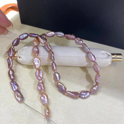 Rosa-lavendelfarbene Nugget-Perlen – Natur Süßwasserperlen mit irisierendem Glanz, handverlesene DIY Perlenkette für Schmuckherstellung