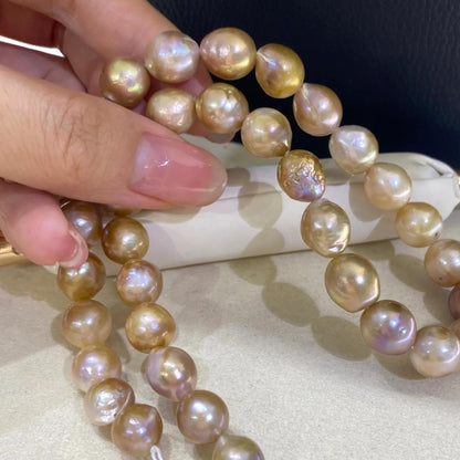 Große natürliche Süßwasserperlen in Unikatfarben – Unregelmäßige runde Perlen für DIY-Schmuck, ca. 36cm Strang, Boho-Stil