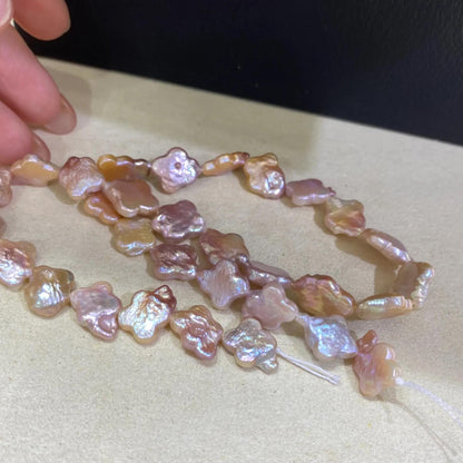 Natürliche Süßwasserperlen vierblättrige Form, unregelmäßige rosa-orange Nuggets, Boho DIY Schmuckmaterial, Strang für Halsketten Armbänder