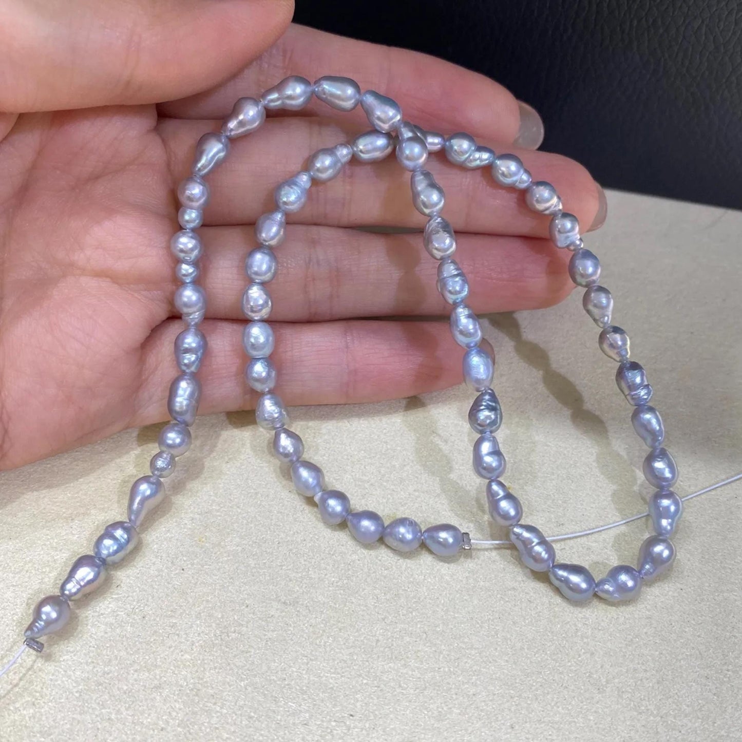 Gefärbte graue Süßwasser-Barockperlen, unregelmäßige Nugget-Perlen, Natur-Perlenstrang für DIY Schmuckherstellung und Handarbeiten