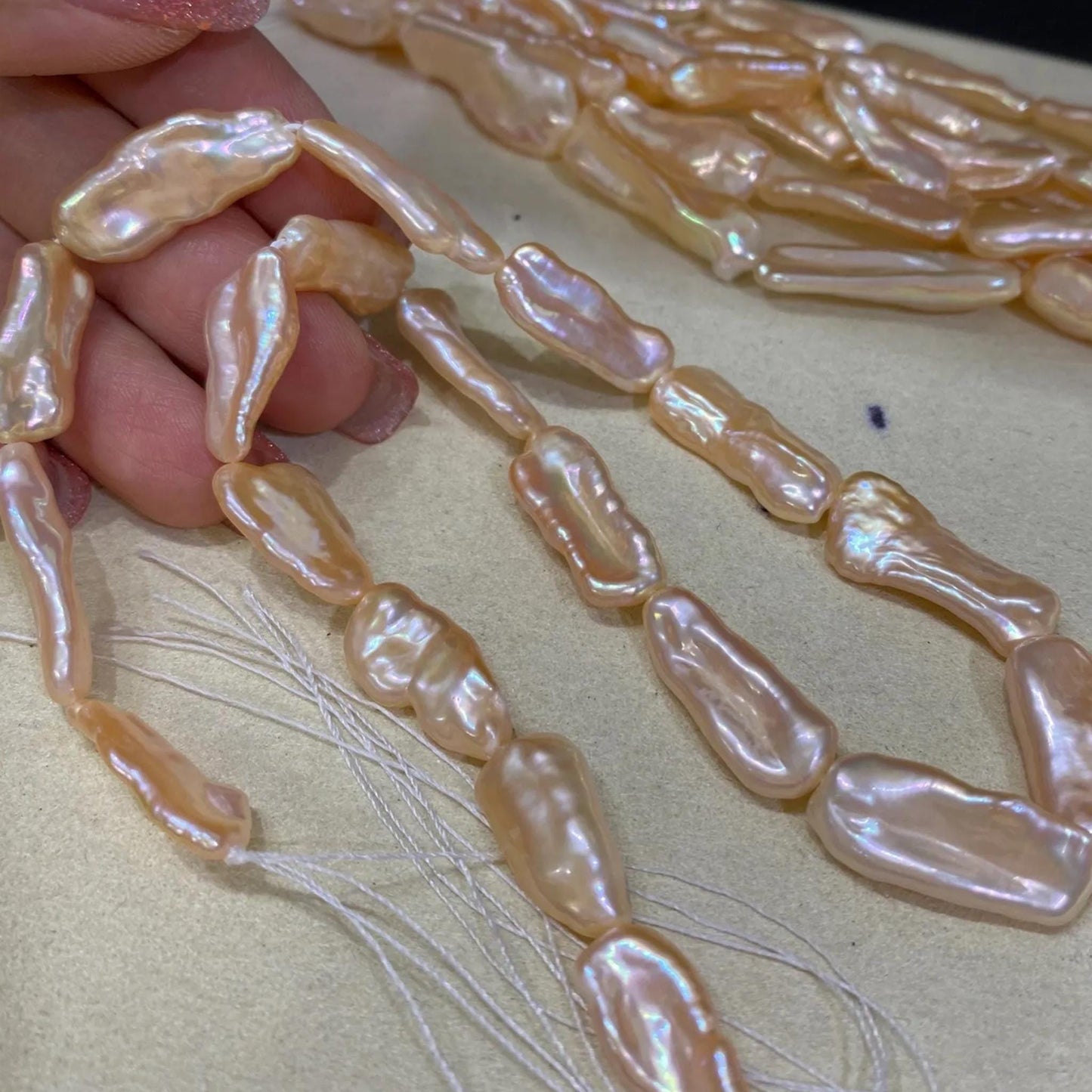 Handgefertigter Strang natürliche gold orange Biwa Stab Süßwasserperlen lange unregelmäßige Perlen für DIY Schmuck Halsketten Armbänder