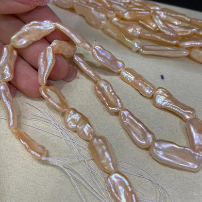 Handgefertigter Strang natürliche gold orange Biwa Stab Süßwasserperlen lange unregelmäßige Perlen für DIY Schmuck Halsketten Armbänder