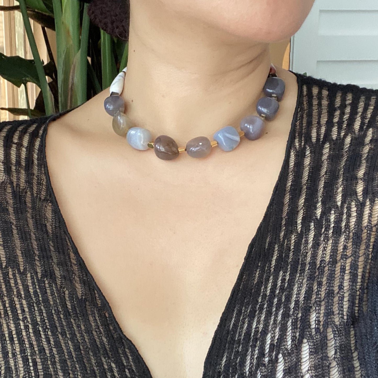 Chunky Edelstein Halskette · Natürlicher Achat & Rotstein · Boho Statement Schmuck · Handgemachte Choker Kette Geschenkidee