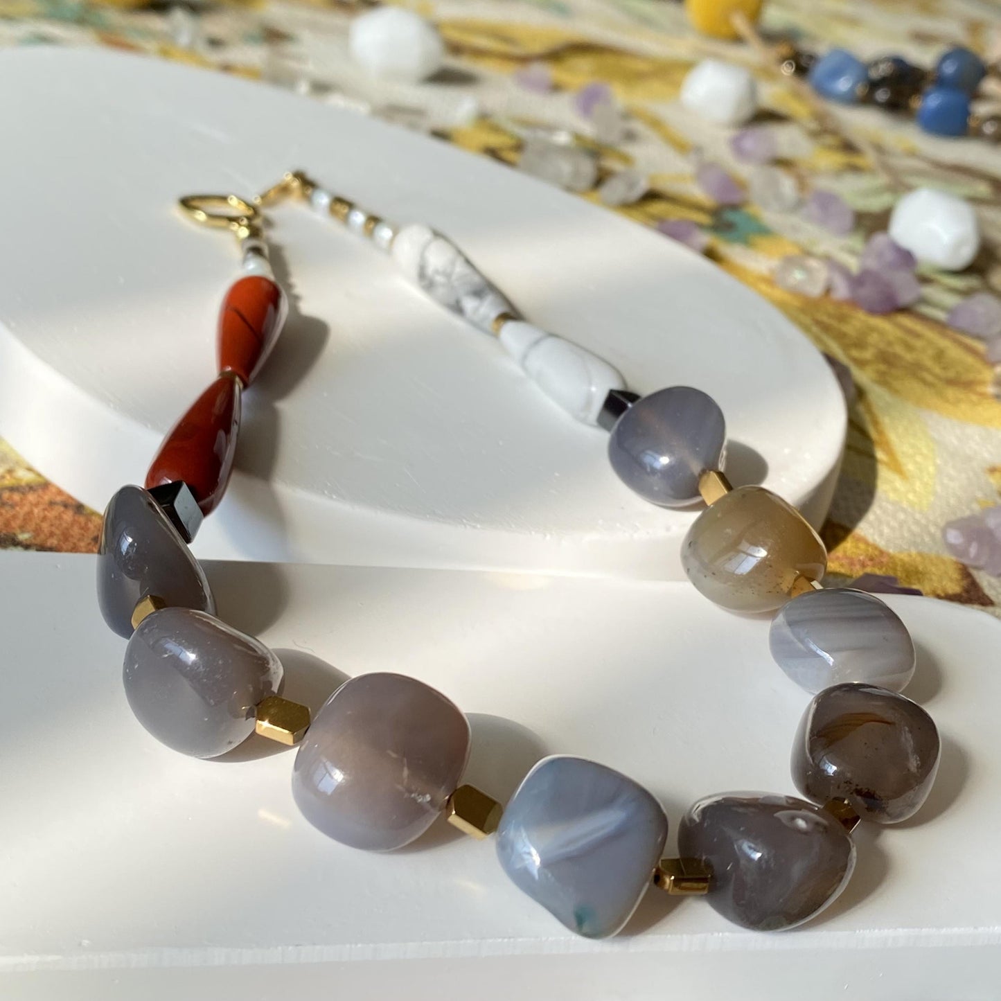 Chunky Edelstein Halskette · Natürlicher Achat & Rotstein · Boho Statement Schmuck · Handgemachte Choker Kette Geschenkidee