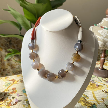 Chunky Edelstein Halskette · Natürlicher Achat & Rotstein · Boho Statement Schmuck · Handgemachte Choker Kette Geschenkidee