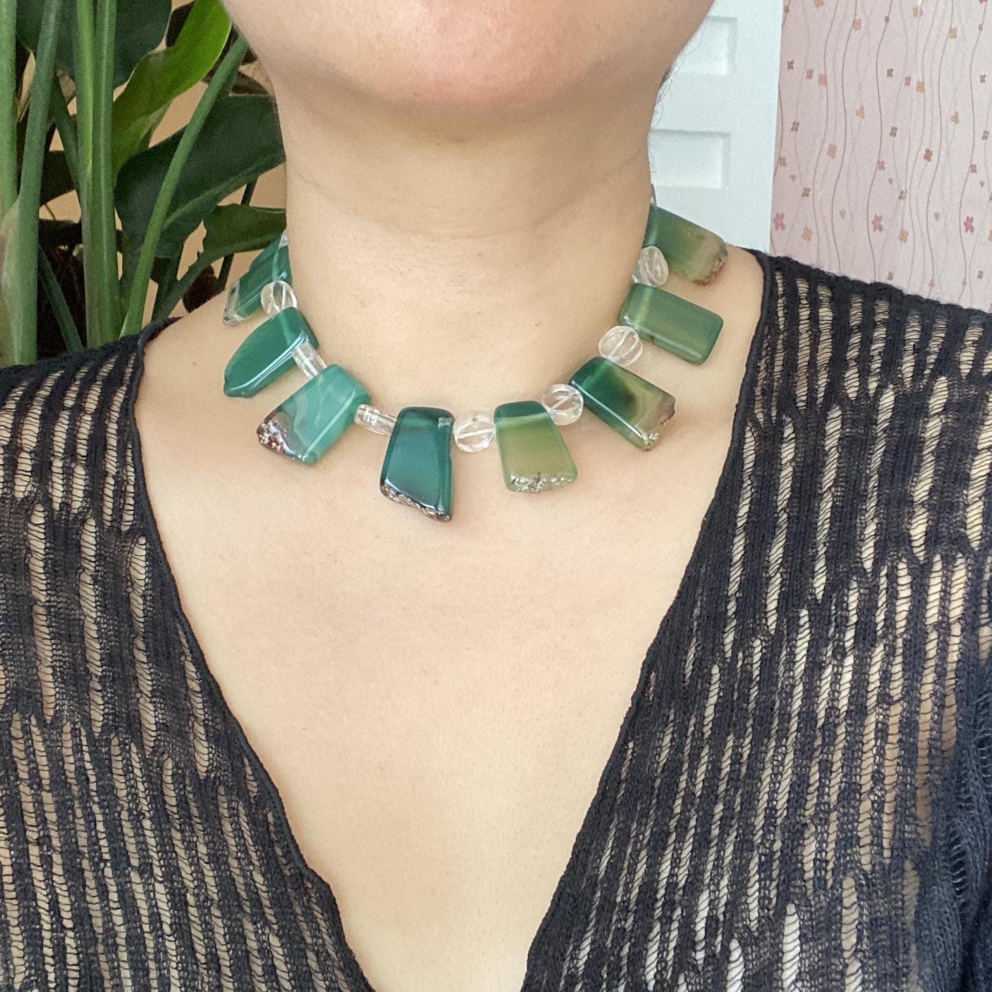 Statement Halskette aus grünem Achat · Natürlicher Kristall Choker · Handgefertigte Edelsteinkette · Geschenk für Frauen Boho Schmuck