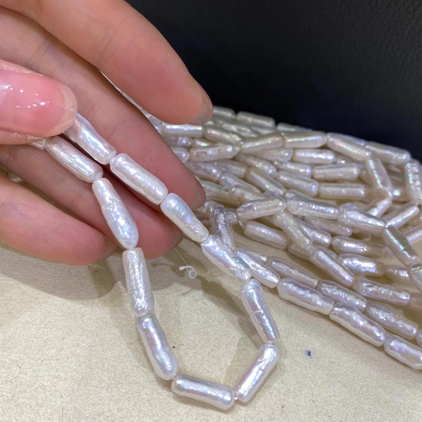 Natürliche Bambus-Süßwasserperlen, weiße längliche Perlen für DIY Schmuck, unregelmäßige Nuggetperlen
