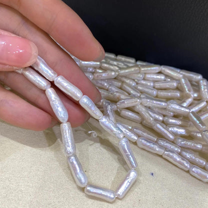 Natürliche Bambus-Süßwasserperlen, weiße längliche Perlen für DIY Schmuck, unregelmäßige Nuggetperlen