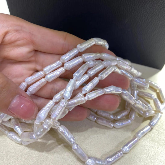 Natürliche Bambus-Süßwasserperlen, weiße längliche Perlen für DIY Schmuck, unregelmäßige Nuggetperlen