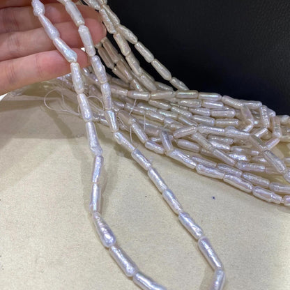 Natürliche Bambus-Süßwasserperlen, weiße längliche Perlen für DIY Schmuck, unregelmäßige Nuggetperlen