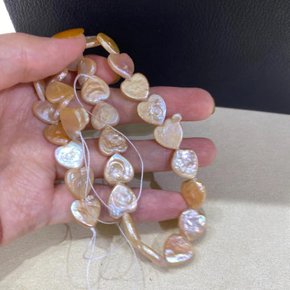 Orangefarbene Herz Süßwasserperlen für DIY Schmuck, flache Barockperlen Strang zum Basteln, Chunky Herz Perlen groß & unregelmäßig