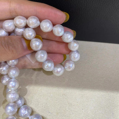 Silberblaue Süßwasserperlen für Schmuckherstellung –große nahezu runde Perlenstränge, glänzende DIY Perlen ca. 9mm für Halsketten  Armbänder