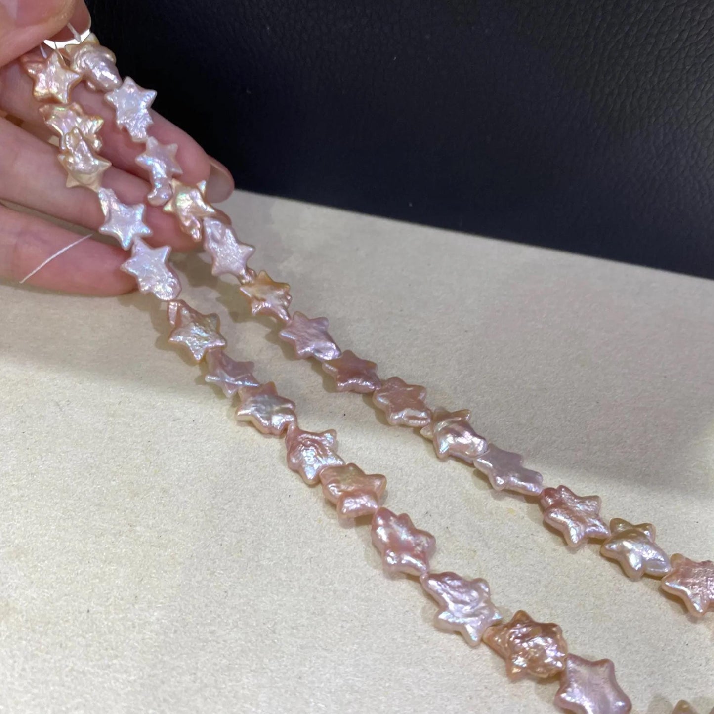 Barocke Süßwasserperlen in Sternform Pfirsichrosa für DIY Schmuck, Naturperlenstrang, große unregelmäßige Perlen Bastelbedarf