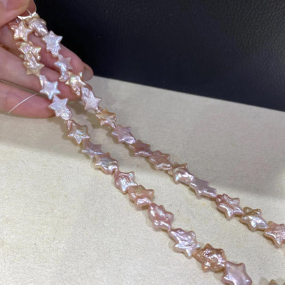 Barocke Süßwasserperlen in Sternform Pfirsichrosa für DIY Schmuck, Naturperlenstrang, große unregelmäßige Perlen Bastelbedarf