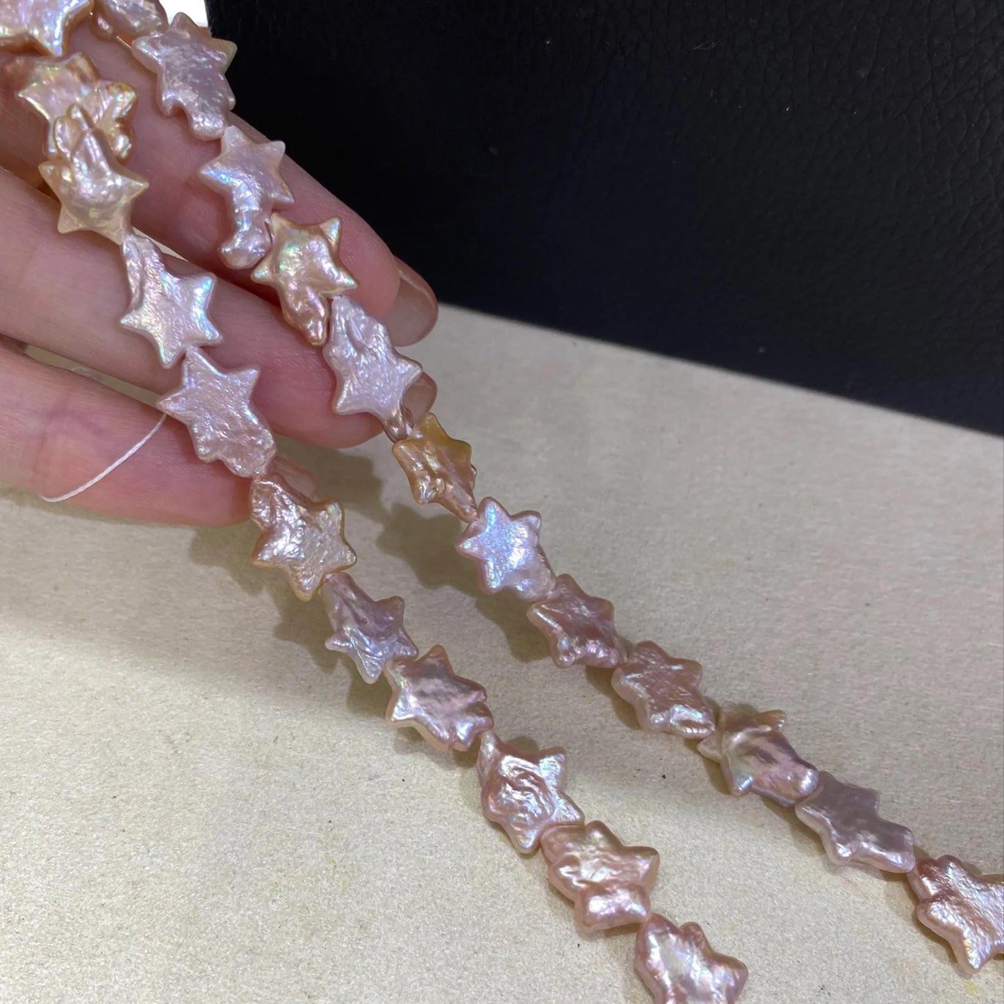 Barocke Süßwasserperlen in Sternform Pfirsichrosa für DIY Schmuck, Naturperlenstrang, große unregelmäßige Perlen Bastelbedarf