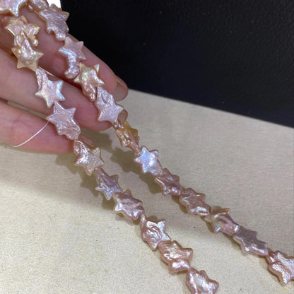 Barocke Süßwasserperlen in Sternform Pfirsichrosa für DIY Schmuck, Naturperlenstrang, große unregelmäßige Perlen Bastelbedarf