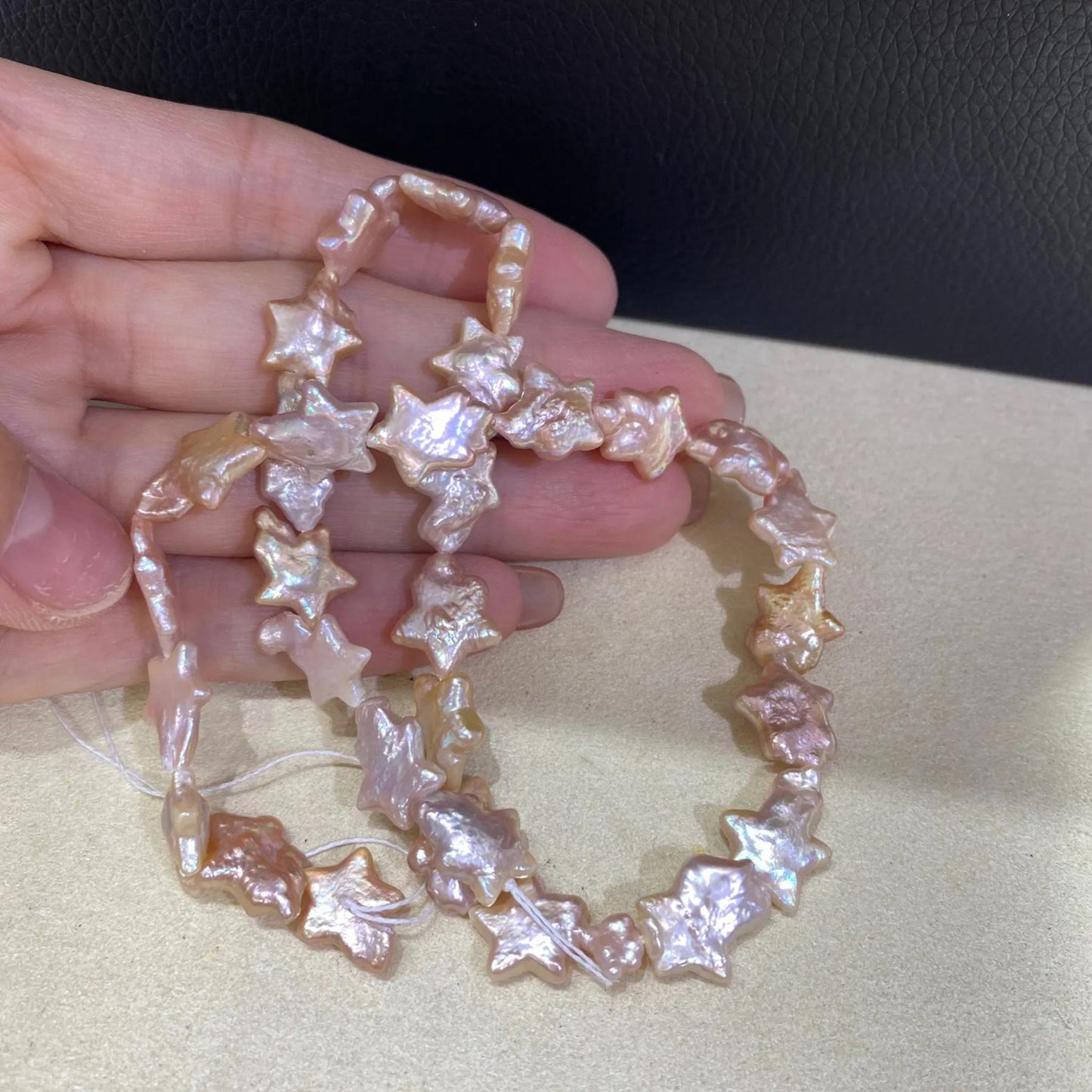 Barocke Süßwasserperlen in Sternform Pfirsichrosa für DIY Schmuck, Naturperlenstrang, große unregelmäßige Perlen Bastelbedarf