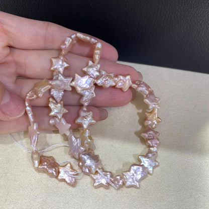 Barocke Süßwasserperlen in Sternform Pfirsichrosa für DIY Schmuck, Naturperlenstrang, große unregelmäßige Perlen Bastelbedarf