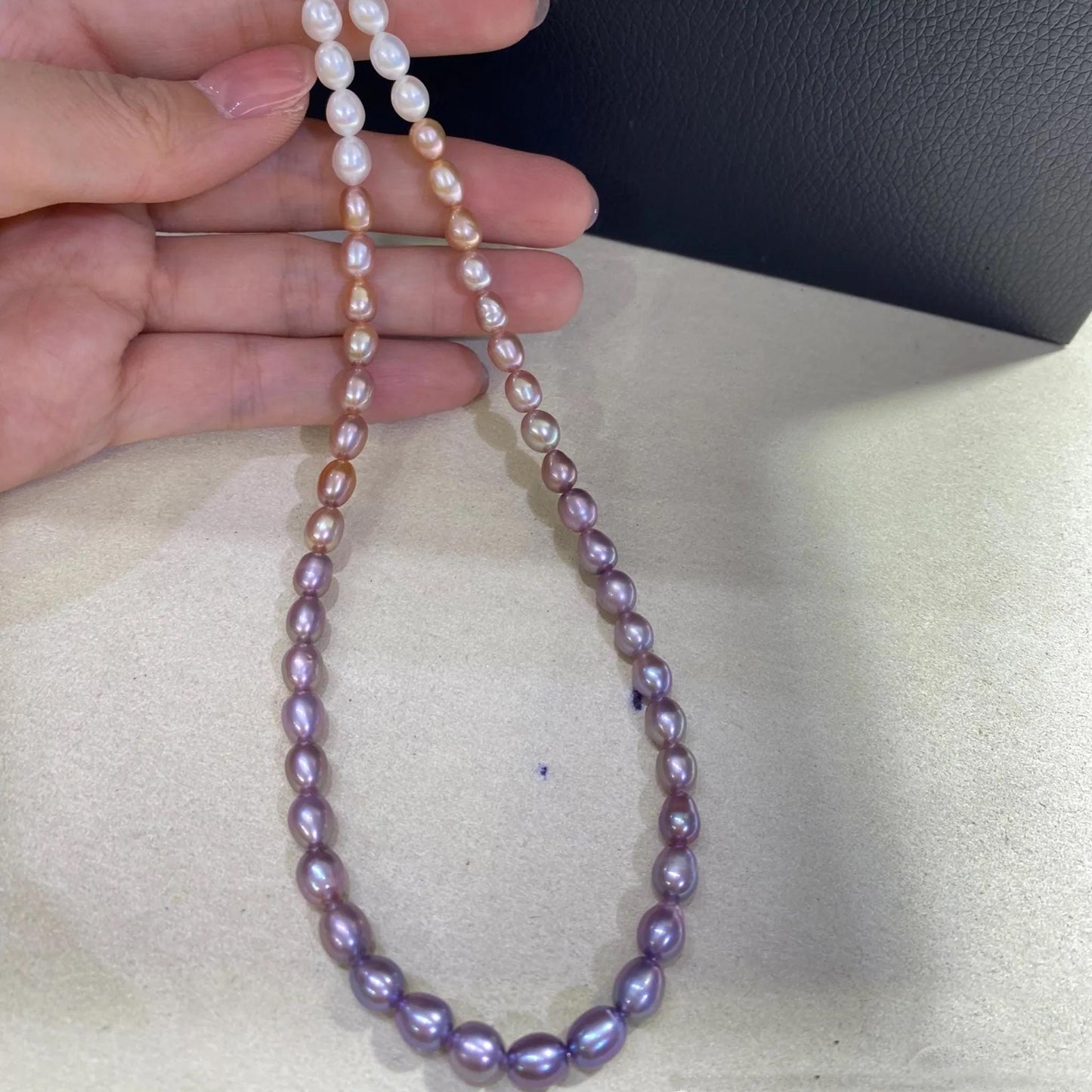 Natürliche Süßwasserperlen Strang, Farbverlauf Perlen weiß pfirsich lila, Reis Oval Beads DIY Schmuck Bastelperlen Supplies