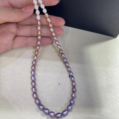 Natürliche Süßwasserperlen Strang, Farbverlauf Perlen weiß pfirsich lila, Reis Oval Beads DIY Schmuck Bastelperlen Supplies