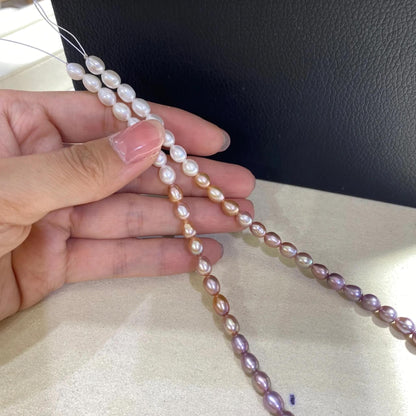Natürliche Süßwasserperlen Strang, Farbverlauf Perlen weiß pfirsich lila, Reis Oval Beads DIY Schmuck Bastelperlen Supplies