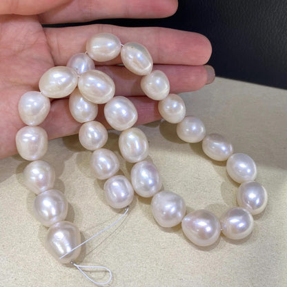 Große Süßwasserperlen Strang, weiße Reiskorn Perlen, Chunky Oval Beads für Schmuckherstellung, DIY Halskette Armband Zubehör