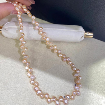 Pfirsichfarbene Barockperlen mit schrägem Bohrloch, natürliche Süßwasserperlen für Schmuckherstellung, kleine Blütenform DIY Perlenstrang