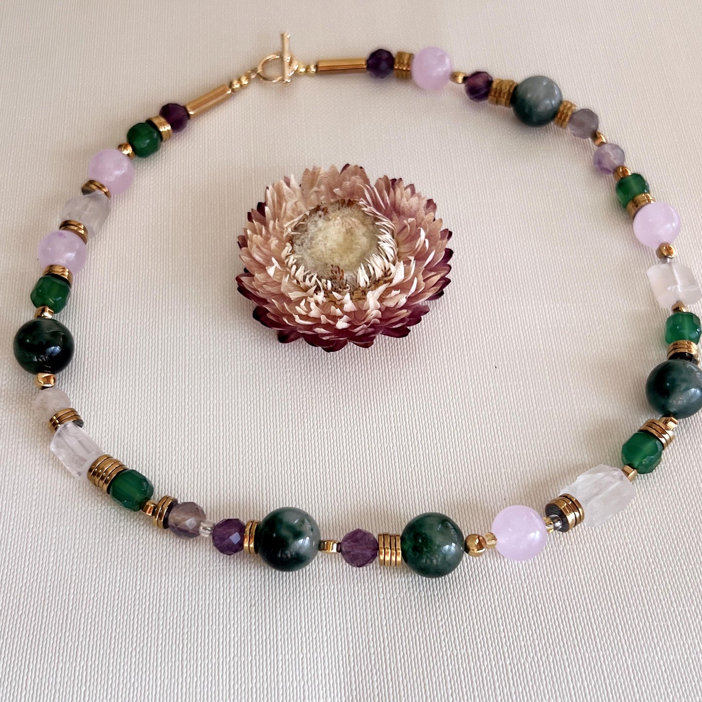 Bunte Edelstein Choker Kette mit natürlichen Heilsteinen im Boho Vintage Stil, handgefertigter Schmuck als spirituelles Geschenk für sie