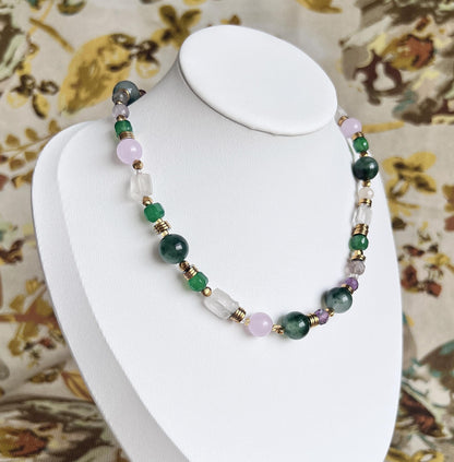 Bunte Edelstein Choker Kette mit natürlichen Heilsteinen im Boho Vintage Stil, handgefertigter Schmuck als spirituelles Geschenk für sie