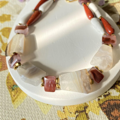 Statement Edelstein Choker mit natürlichen Achat Rohsteinen im Vintage Boho Stil, handgemachte Halsschmuck Geschenkidee für sie