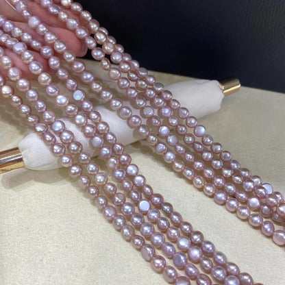 Zartrosa Süßwasserperlenstrang für Schmuckherstellung DIY, handverlesene ovale Perlen mit Glanz, romantischer Perlenschmuck 38cm