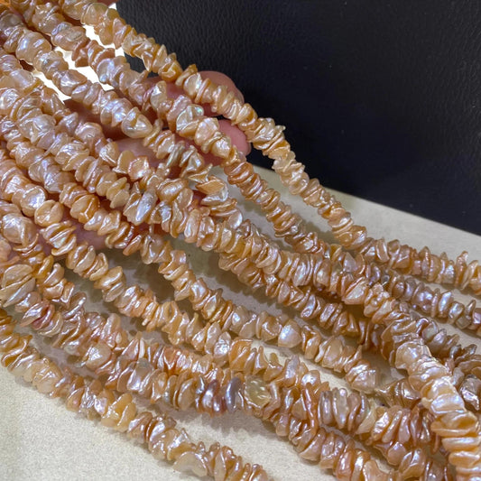 Natürliche Barockperlen in Orangeton – Blütenförmige Süßwasser-Keshi-Perlen für DIY-Schmuck & Boho-Design, ca. 38cm Strang